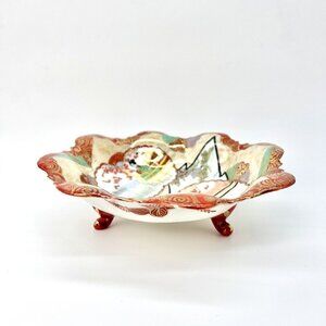 Antique Japanese Kutani Porcelain Footed Bowl Hand Painted Geisha Ware